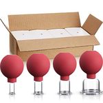 4 Pieces Glass Cupping Set Glass Silicone Cupping Cups Massage Vacuum Suction Cupping Cups for Body Face Leg Arm Back Shoulder Muscle and Joint Pain (Red)