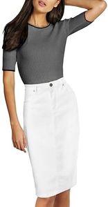 Lexi Womens Stretch Pencil Skirts with Functional Pockets, A Line & Destructed Mini Denim Skirts SK19411X N2 White 14