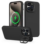 Nillkin for iPhone 15 Pro Max Magsafe Case with Camera Stand, Liquid Silicone Case with KicStand and Camera Cover. Protective Phone case for iPhone 15 Pro Max 6.7 inch, Black