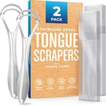 BASIC CONCEPTS Tongue Scraper (2 Pack) Dual Scraping Head, Reduce Bad Breath (Travel Cases Included), Stainless Steel Tongue Cleaners, 100% Metal Tongue Scrapers Fresher Breath