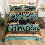 Rustic Farmhouse Style Comforter Cover Camping Travel Car Bedding Set Vintage Wooden Door Duvet Cover for Children Kids Boys Girls Microfiber Green Bedspread Cover King Size