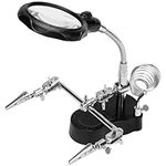 Kurtzy Helping Hands Stand with LED Light, Magnifying Glass & Soldering Iron Holder - 3.5X/12x Magnifier Lens - Adjustable Third Hand with Alligator Clips - Jewellery & Electronics Hobby Repair Tool