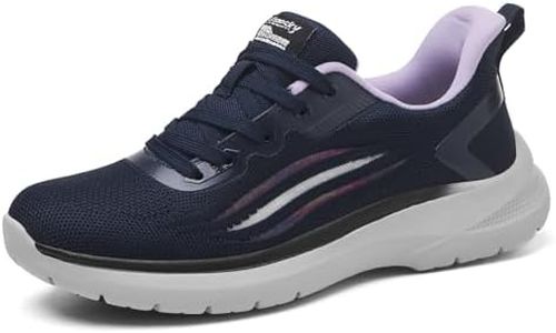 Treesky Non Slip Work Shoes for Women in Food Service - Slip Resistant, Comfortable & Lightweight Sneakers, Suitable for Restaurant, Kitchen & Nursing Crews (Navy Blue & Purple, Size 7.5)