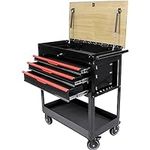 3-Drawer Rolling Tool Cart on Wheels, 38-Inch Tool Box, Multifunction Tool Cart with Wheels and Wooden Top, Drawer Liner, Mobile Toolbox for Workshop Mechanics Garage,Home Improvement