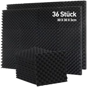 AUSLET-36 Stück Akustikpaneele für Raum,30 x 30 x 3cm Eierkiste Schaumplatten,Schalldämmung Akustikschaum für Decke,Schallabsorbierende Wandplatten für Gaming,Schalldichte Schaumplatten für Wand
