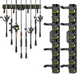 Vertical Fishing Rod Holders, Wall Mounted Fishing Rod Rack, Fishing Pole Holder Holds Up to 8 Rods or Combos, Fishing Rod Holders for Garage with 4 Hooks, Fits Most Rods of Diameter 3-24mm(2Pack)