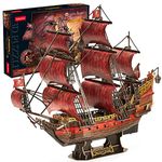 CubicFun 3D Puzzles for Adults - Red Queen Anne's Revenge Pirate Ship Model Kit, 3D Puzzle Desk Decor Birthday Gifts for Women Men, 391 Pcs