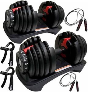 MotionGrey Adjustable Dumbbell Set 5 to 52.5LBs, Weights Exercise Equipment, Workout Dumbbells, Home Gym Barbell, Bonus High Strength Hand Grip (2 Set)