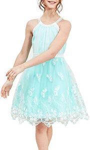 Sunny Fashion Girls Dress Turquoise Butterfly Embroidered Halter Dress Party Size 12 Years