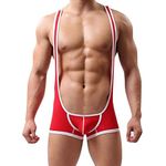 iiniim Sexy Mens Suspenders Wrestling Singlet Bodysuit Sportswear Boxer Underwear Red Medium