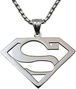 Tapp Collections Stainless Steel Superhero Pendant Necklace, Pendant: 32 x 47 mm; Necklace: 18" + 2" extension, Stainless Steel, No Gemstone