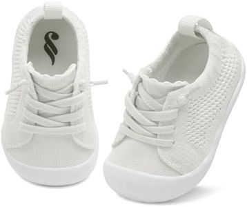 JIASUQI Infant First Walkers Shoes for Baby Sneaker Barefoot Shoes for Toddler Boys Girls White 18-24 Months