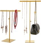 shunkaizs Handbag Purse Metal Display Stand 2 Pieces of Adjustable Height Countertop Handbag Display Stands T Bar Hanging Jewelry Display Holder