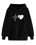 heekpek Womens Hoodies Pullover Sweatshirt Graphic Oversized Hoodie with Pockets Hooded Casual Long Sleeve Sweater Loose Blouse Plain Jumper Round Neck Girls Tops(black,L)