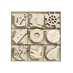 45 Pack Unfinished Nautical Wood Cutouts for Crafts, Wooden Anchor,Sailboat,Ship Wheel,Compass for DIY Project 3.5 Inch 5 Peices Each