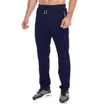 Tansozer Mens Joggers Tracksuit Bottoms Open Hem Cotton Sweatpants Jogging Pants Zip Pockets Blue M