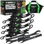 Rhino USA Retractable Ratchet Straps (4-Pack) - 2 Inch x 10 Feet (3,033lb Break Strength) - Heavy Duty Auto Self Retracting Tie Down Straps for Truck, Cargo Trailer, Motorcycle, Rad & More - Black