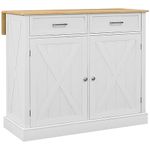 HOMCOM Rolling Kitchen Island with Drop Leaf Wood Breakfast Bar, Farmhouse Kitchen Cart with 2 Drawers, Adjustable Shelves for Dining Room (White)