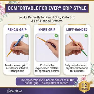 Quilted Bear Floral Crochet Hook Set – Ergonomic Handles, 9-Piece