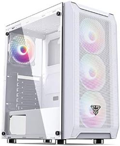 Fantech PC Gaming Computer Desktop Case Tempered Glass Side Panel ATX Tower with 4 x 120mm Fixed RGB Rainbow Fan Pre-Installed, Dust Filter (CG80) (White)