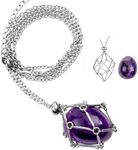 Rollooo Handmade Crystal Holder Necklace - Stainless Steel Cage for Stone, Crystal Pendant Necklace with Adjustable Length, Quartz Gemstone Jewelry for Women Men, Stainless Steel, Quartz, Amethyst