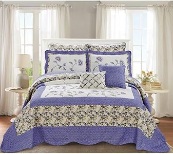 Home Soft Things Bedspread Coverlet Oversized Saigon 7 Piece Set,122" x 106",King, Lilac,Floral Design Multicolor Lightweight Bedding Set with Matching Decorative Pillows