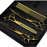 Purple Dragon 8 inch 3 in 1 Professional Pet Grooming Thinning Scissors - Upward Curved Shears and Dog Hair Cutting Scissor - Perfect for Pet Groomer or Family DIY Use (Gold)