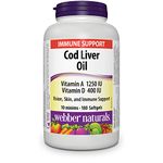 Webber Naturals Cod Liver Oil with Vitamin A and D3, 180 Softgels, Vision, Skin, and Immune Support