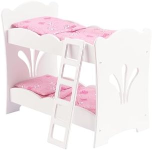 KidKraft Lil' Doll Bunk Bed, Wooden Dolls Cot with Pink Bedding, Toy Crib for Baby Dolls, Baby Doll Accessories, Kids' Toys, 60130