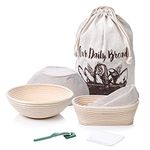 7 Piece Banneton Basket Set: 9 inch Round + 10x6x4 inch Oval Sourdough Bread Basket | Bread Lame + Dough Bowl Scraper+ Bread Bag | Perfect Proofing Basket Sourdough Starter for Making Homemade Bread