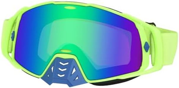 HNJOKE Dirt Bike Goggles, Motorcycle Riding ATV Mountain Bike Windproof Dustproof Goggles for Women Men, Green Frame Blue Lens