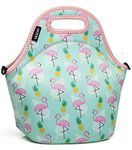 Lunch Box Bag for Girls,Vaschy Neoprene Insulated Lunch Tote with Detachable Adjustable Shoulder Strap in Cute Flamingos