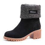 NEOKER Winter Suede Boots Womens Ladies Fur Chunky Block Elegant Heel Lined Ankle Booties Outdoor Snow Boots Vintage Shoes 6cm Black Brown Khaki 3-8 UK Black2 Size 42