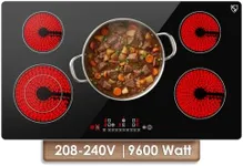 K&H 5 Burner 36 Inch Built-in Electric Stove Top Radiant Ceramic Cooktop Touch Control 240V 9600W CE36-10208