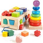 Bravmate Montessori Toys for 1 2 3 Year Old, Wooden Shape Sorter Stacking Rings Baby Toys 12-18 Months, Preschool Educational Learning Color Toddler Toys, 1 Year Old Boys Girls Birthday Toys…