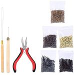 DELUXE HAIR Hair Extension Kit Pliers Pulling Hook Bead Device Tool Kits and 200 PCS Black Silicone Lined Micro Rings Pack of 1