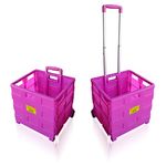 Sun Leisure® Pack and Go Folding Shopping Trolley, Boot Cart With Wheels, Capacity 40kg, Shopping Camping Fishing Festival Cart Trolley, Optional Lid/Cool Box/Tool Roll Cover (Pink Trolley)