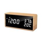 Flysocks Alarm Clock Bedside, Wooden Digital Alarm Clocks Non Ticking, Adjustable Brightness & USB Charging for Bedside, Desk, Shelf