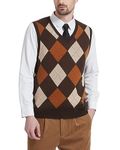 KALLSPIN Men's Argyle Vest Sweater Wool Blend V-Neck Sleeveless Pullover Sweater(Brown,Large)