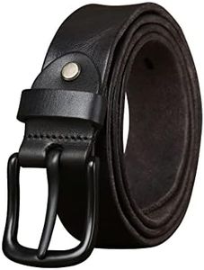 wolksprong Thicken Full Grain Leather Mens Belt Heavy Duty Mens Work Belt Mens Belt High Hardness Buckle Packed In Gift Box (Black-B, 32)