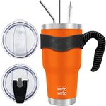 WETOWETO 30 oz Tumbler Stainless Steel Vacuum Insulated Coffee Cup with Handle, Double Wall Vacuum Coffee Cup Thermal Cups for Hot and Cold Drinks, Suitable for Beach, Travel (Orange, 1 Pack)