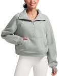 CRZ YOGA Womens Fleece Lined Half Zipper Sweatshirts Funnel Neck Long Sleeve Oversized Pullover Hoodies with Thumb Holes Sterling Small