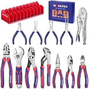 WORKPRO Pliers & Wrench Set, 12-Piece Pliers Tool Set with Organizer, Include Needle Nose, Wire Cutter, Groove Joint, Slip Joint, Long Nose, Diagonal Plier, For Home & Garage, Father's Day Suitable