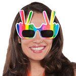 Amscan Adult Groovy 60's Party Hippie Hand Peace Sign Glasses, Multicolor