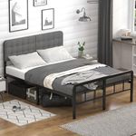 EMODA 16 Inch California King Bed Frames with Upholstered Headboard and Metal Footboard, Heavy Duty Metal Slats Support Mattress Foundation, No Box Spring Needed, Easy Assembly