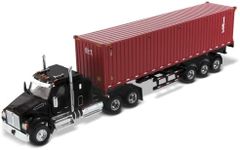 Kenworth T880 SBFA 40" Sleeper Cab Tridem Truck Tractor w/Flatbed Trailer & 40' Dry Goods Sea Container TEX 1/50 Diecast Model Diecast Masters 71060