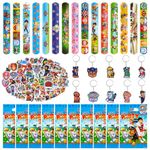 85pcs Party Bag Fillers for Kids Party Favors Gift Paw Set 15 Slap Bracelets 50 Stickers 10 Keychains 10 Goodie Bags Birthday Party Gifts for Boys Girls Halloween Christmas Birthday Decoration