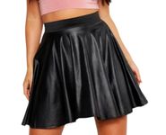 OgLuxe Women Ladies High Waist Faux Leather Wetlook PVC Flare Skater Mini Skirt Size 8-26 Black