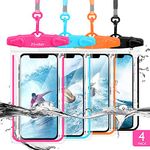 Universal Waterproof Phone Case, 4 Pack Waterproof Pouch Dry Bag with Neck Strap Luminous Ornament for Water Games Protect iPhone 15 14 13 12 SE Pro Max Plus Samsung Galaxy S24 S23 Note Google LG HTC