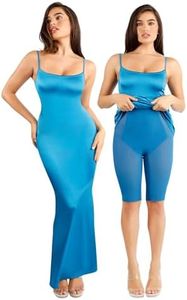 Popilush Shapewear Dress with Built in Shapewear Glitter Dress Bodycon Dresses for Women Sleeveless Maxi Club Party Dress Blue